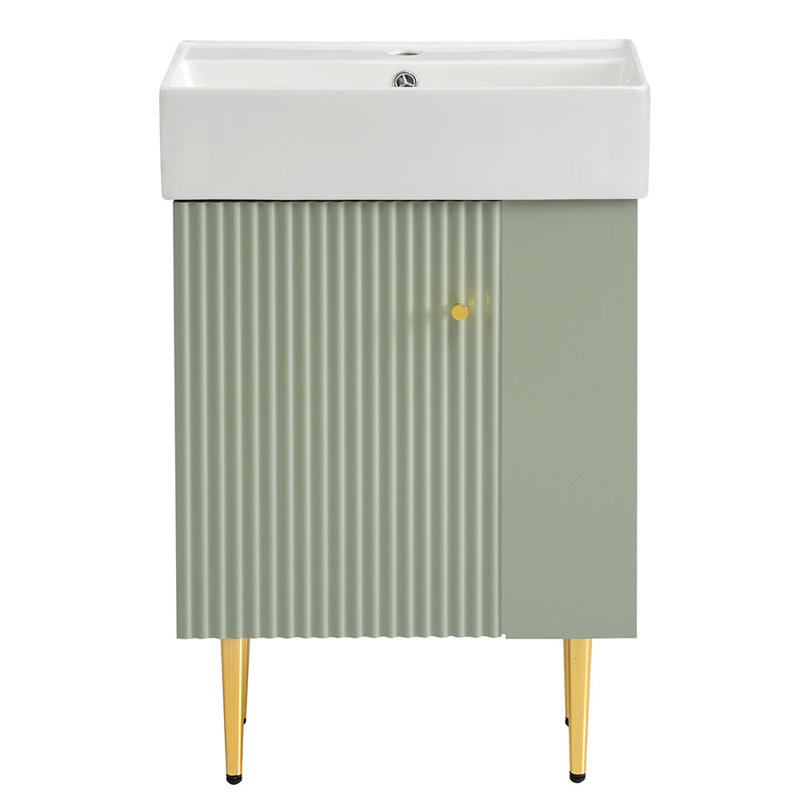 Meuble-lavabo de salle de bain avec lavabo en céramique, Vert