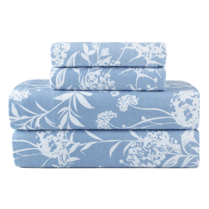 Pointehaven 180 GSM Brushed Cotton Flannel Deep Pocket Sheet Set Full Misty Breeze, Misty Breeze, Full