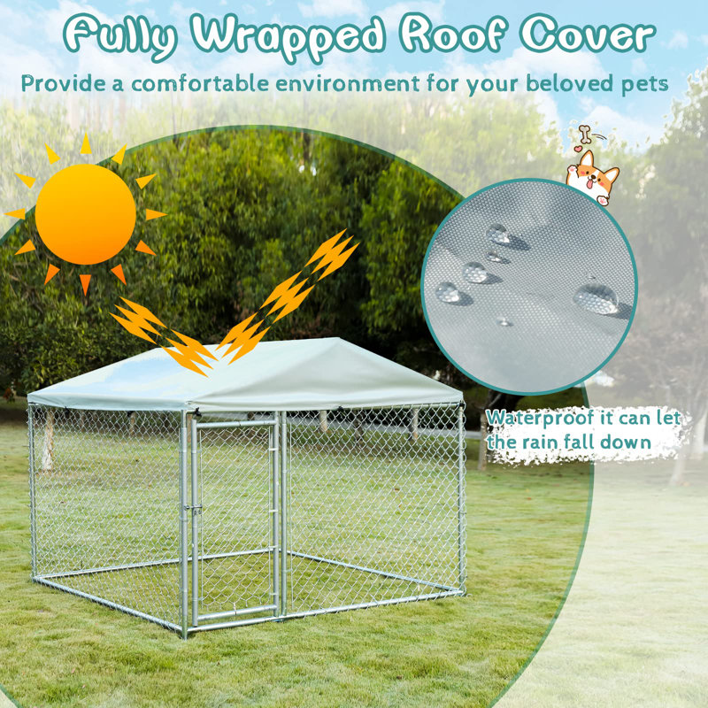 Large Galvanized Steel Outdoor Dog Kennel with UV-Resistant Cover