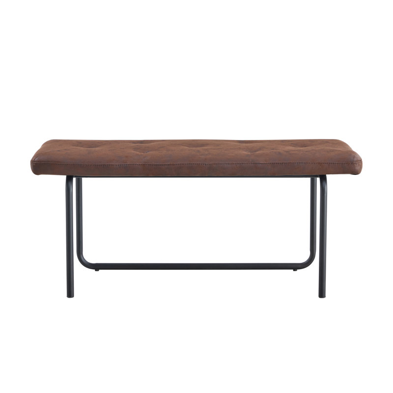 Modern Faux Leather Upholstered Bench With Metal Base, Brown