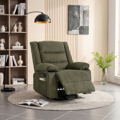 360° Swivel Rocker Recliner Chair For Adults Manual Reclining Chair Green