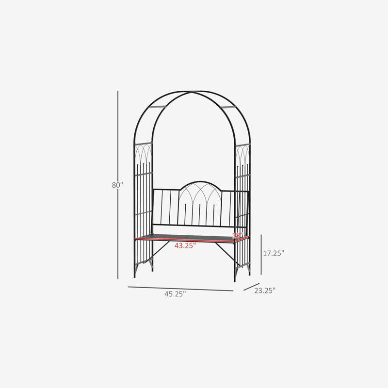 45.25 W x 23.25 D Metal Arbor with Bench in Black