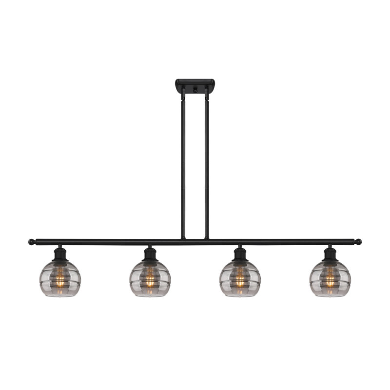 Luminaire suspendu pour îlot de cuisine à 4 lumières Chartoff, Gris fumée clair, Noir mat