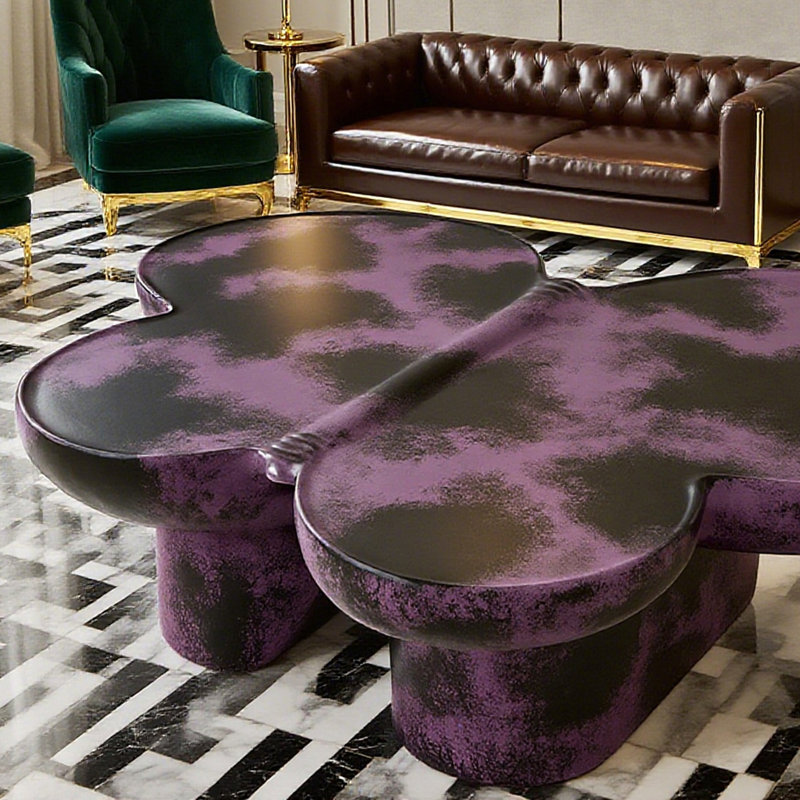 Table basse moderne en faux travertin texturé pour le salon / bureau, mauve et noir