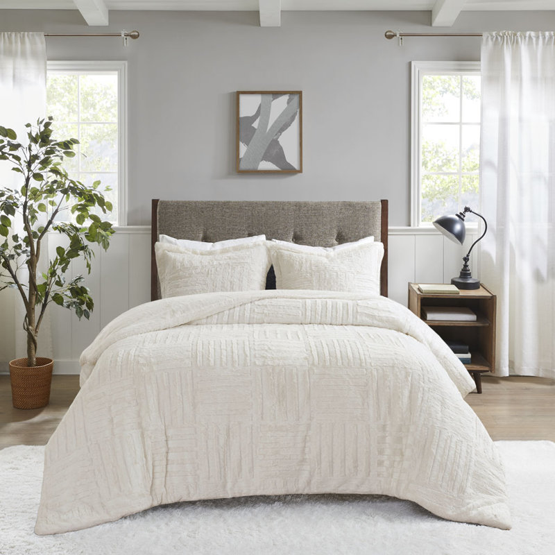 Mini ensemble d'édredon en duvet synthétique, Ivoire ivoire, Courtepointe pour lit simple et deux taies décora
