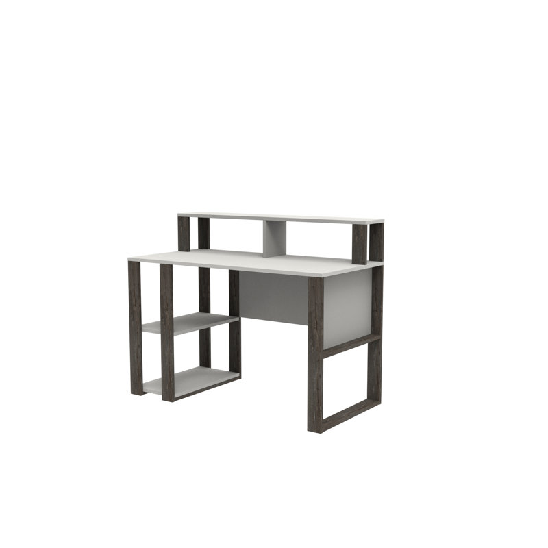 Bureau d'écriture à motif géométrique, Blanc / café foncé