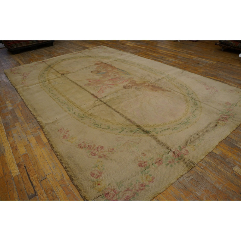 Antique Savonnerie French Floral, Medallion Knotted Rug