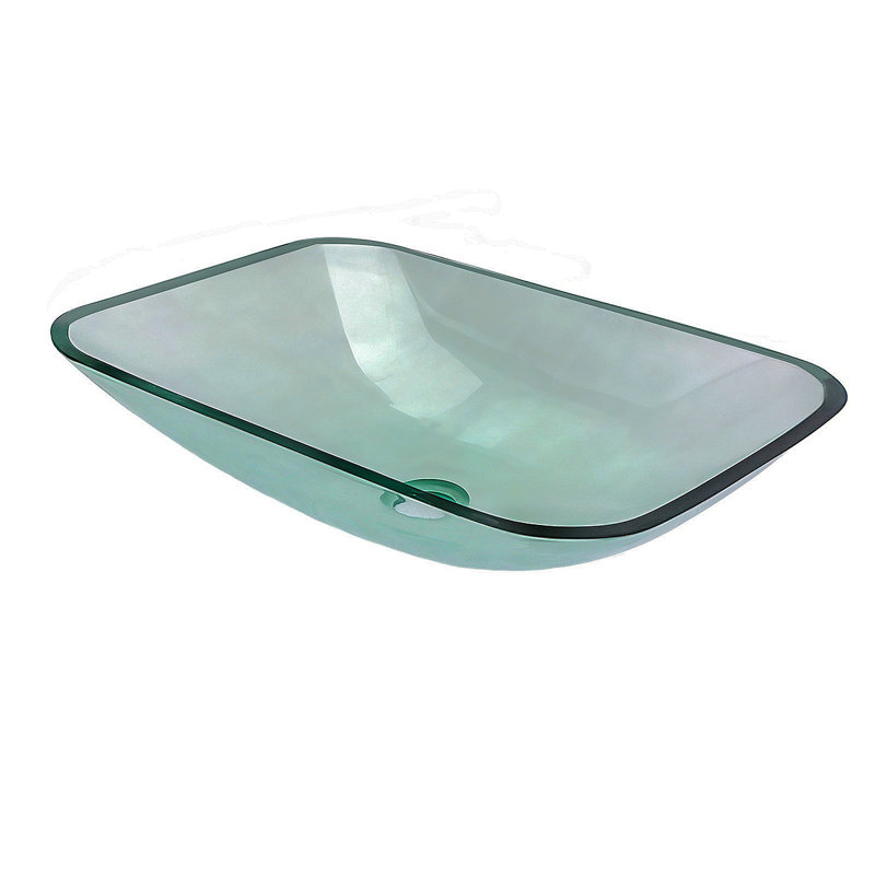 Bathroom Vessel Bathroom Sink Above Counter Clear Bowl Sink Rectangle For Bathroom, Tempered Glass Vessel Sink With Pop-Up Drain (No Faucet)