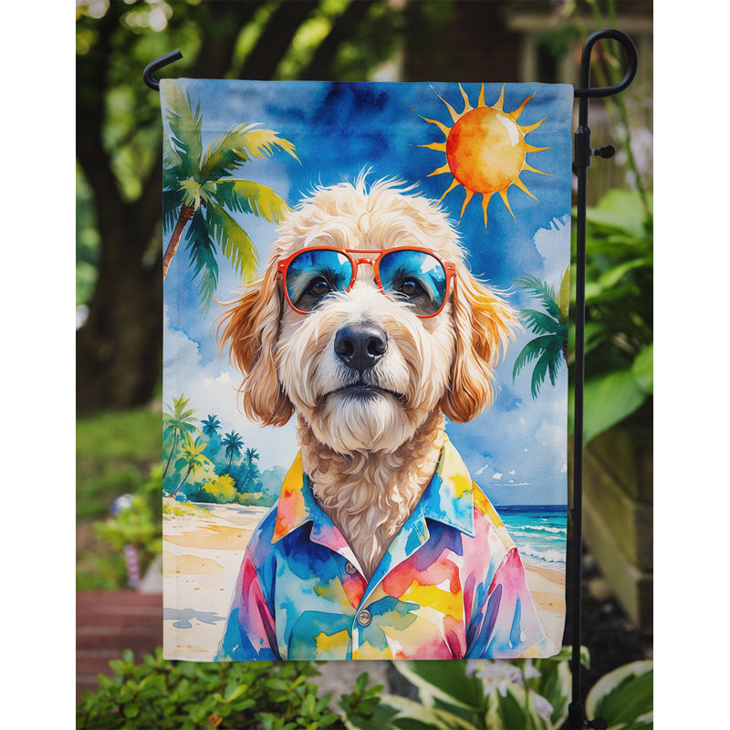 Bouvier bernois avec drapeau de jardin, Goldendoodle