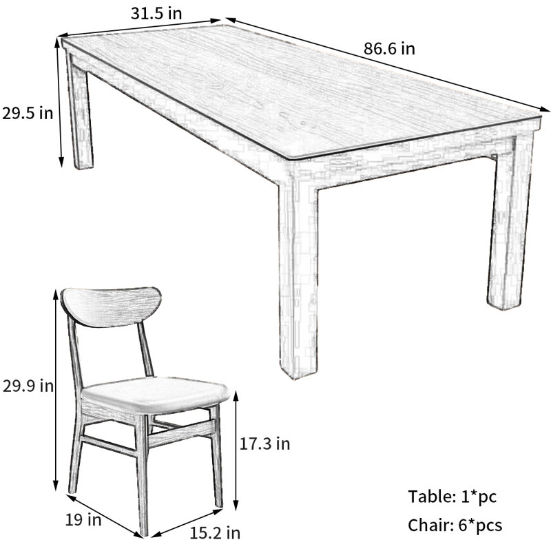 Ensemble de salle à manger Minimalist Home, H 29,5 po x L 86,6 po x l 31,5 po