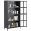 Armoire de rangement en métal noir de qualité supérieure avec portes en verre trempé, tablettes réglables, dispositif anti-basculement, fermeture silencieuse magnétique et pieds réglables pour la maison et le bureau