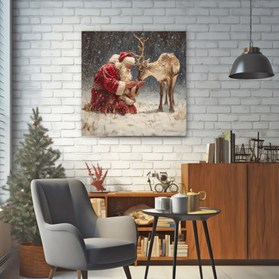 Santa and Reindeer in the Snow Wrapped Canvas Wall Art