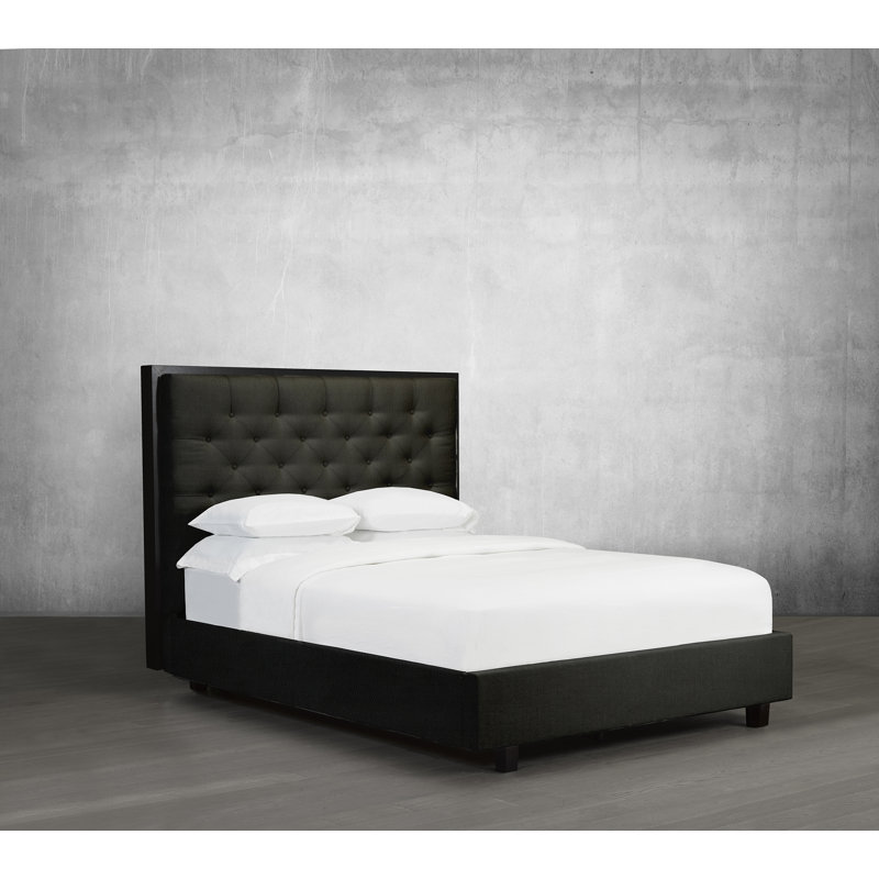 Lit plateforme en tissu d’ameublement, Très grand, Noir