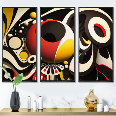 «Minimalist Colorful Spheres and Waves V», reproduction sur toile 3 pièces