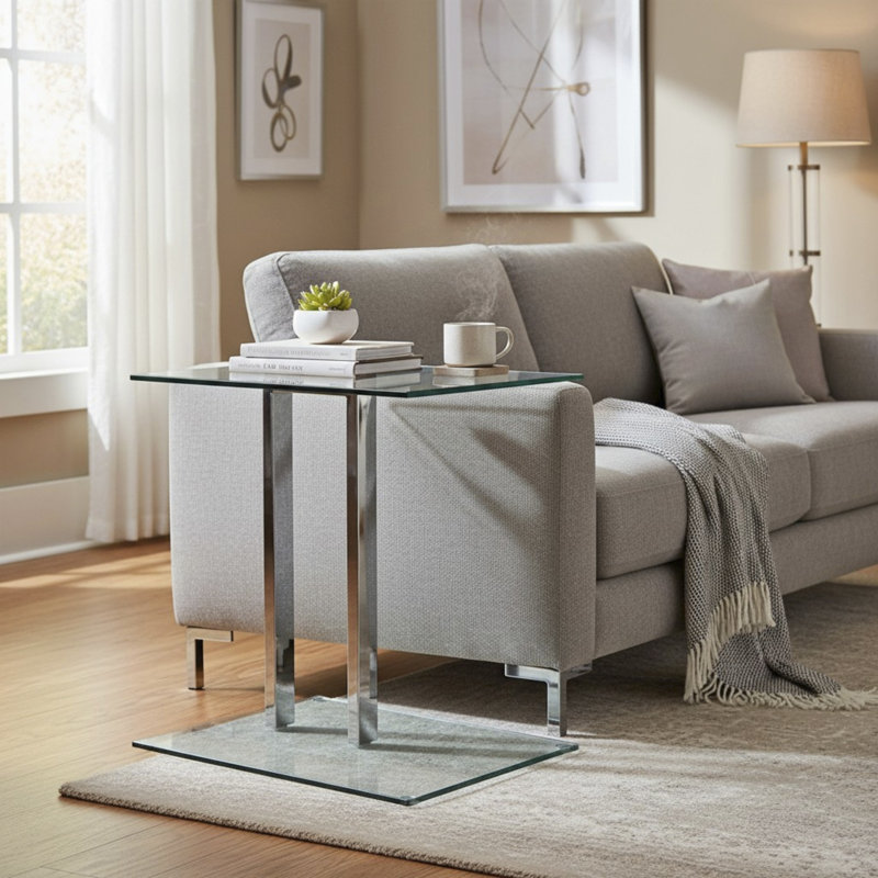 Holly Glass Top C Table End Table