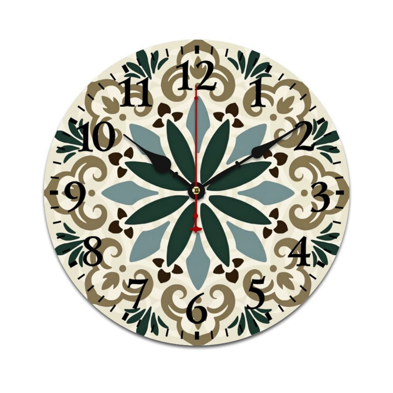 Horloge murale verte à carreaux géométriques beiges, 12 x 12 po