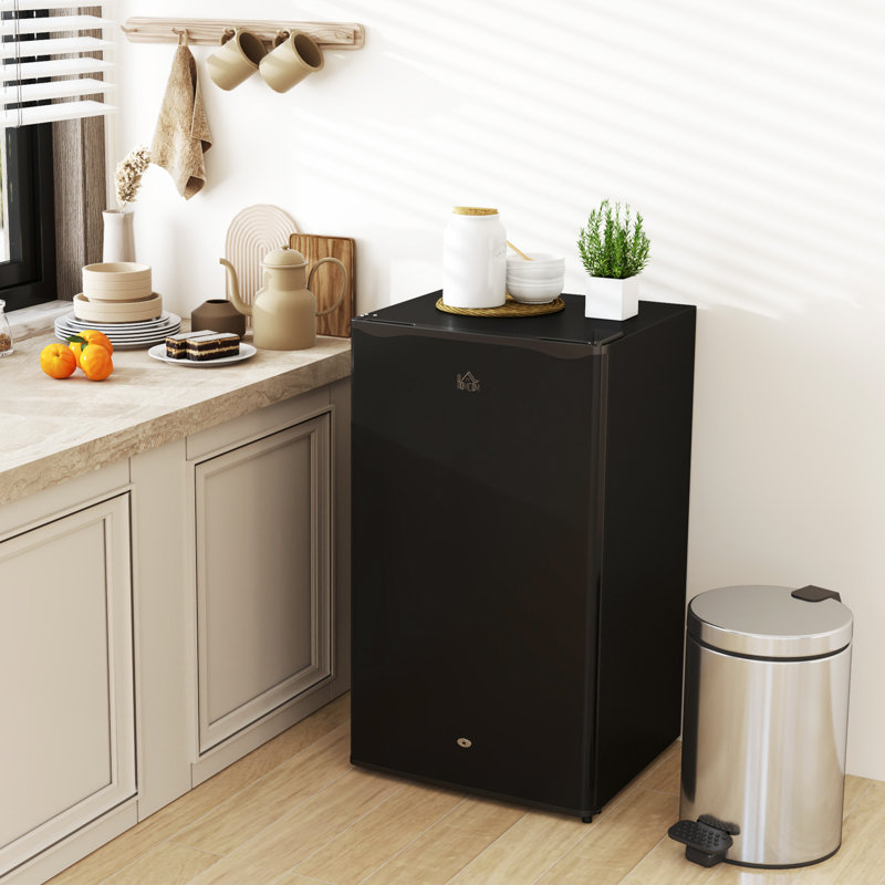 Brayden Studio 0.1m³ L Freestanding Mini Fridge with Freezer, Black