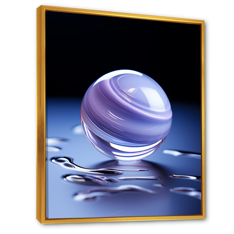 Pervenche, Pluton, Harmonie cosmique sur toile, Cadre flottant doré, H 32 po x l 16 po x P 1 po