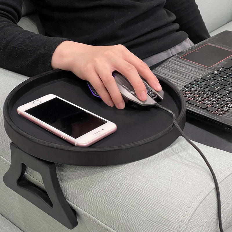 Sofa Arm Clip Tray, Side Table For Remote Controls/Drinks/Gamepads Holder (Brown), Black