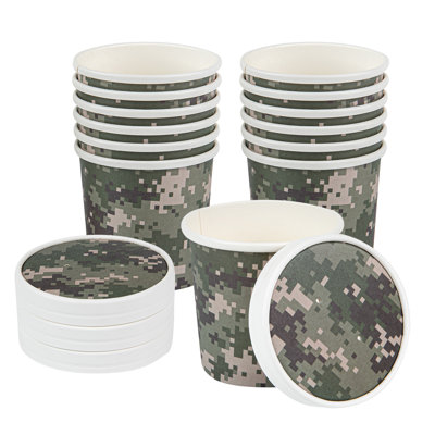Restaurantware-LIDS ONLY: Bio Tek Soup Container Lids, 25 Disposable Bowl Lids For 12 Ounce Soup Cups - Containers Sold Separately, Vented, Camouflage Paper Soup Container Lids, Round,