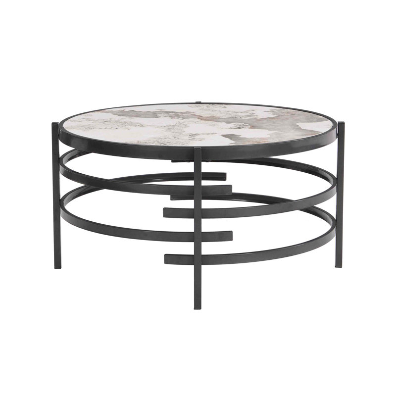 Table basse ronde moderne avec fabrication robuste et surface nécessitant peu d'entretien, Blanc / Gris, Gris
