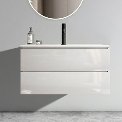 Meuble-lavabo de salle de bain avec lavabo en céramique à un trou, grand meuble-lavabo flottant de rangement pour salle de bain moderne, pré-assemblé