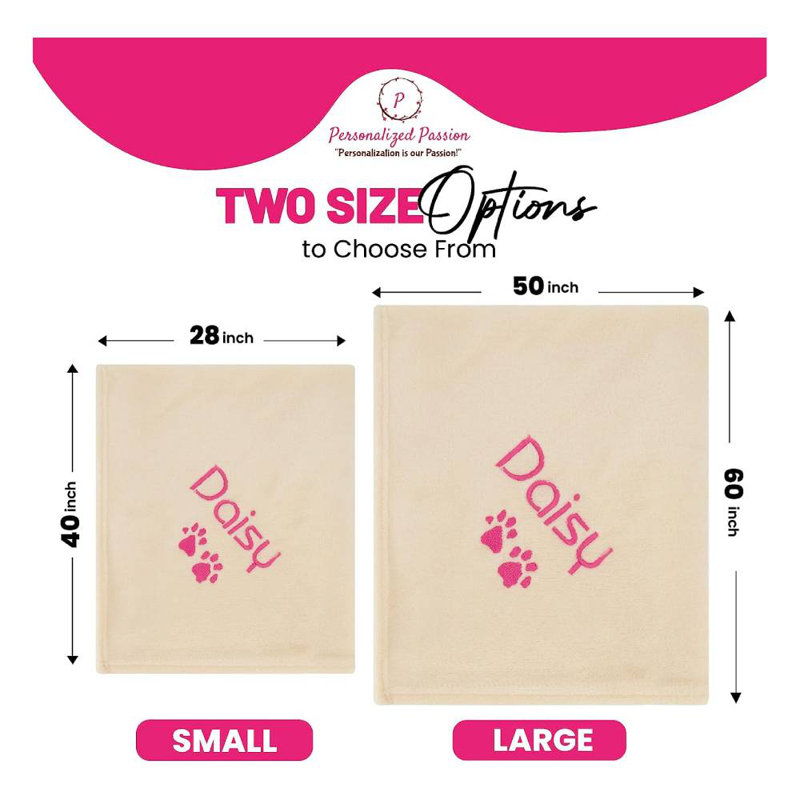 Couverture personnalisée avec nom et pattes, 60 po x 50 po, Oui, Crème