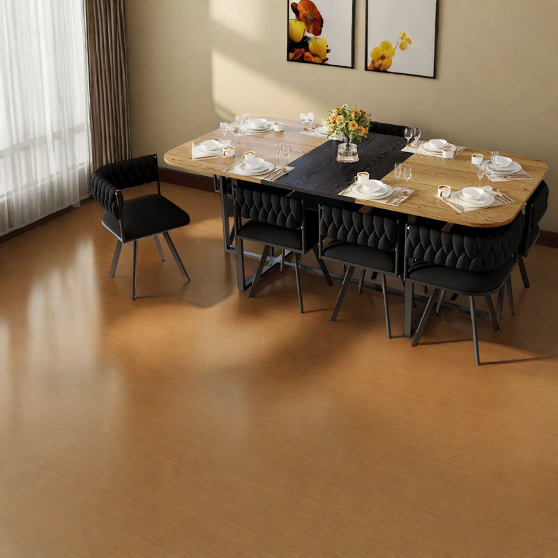 Ensemble de table à manger moderne 9 pièces, bois aggloméré et velours noir, pour cuisine familiale