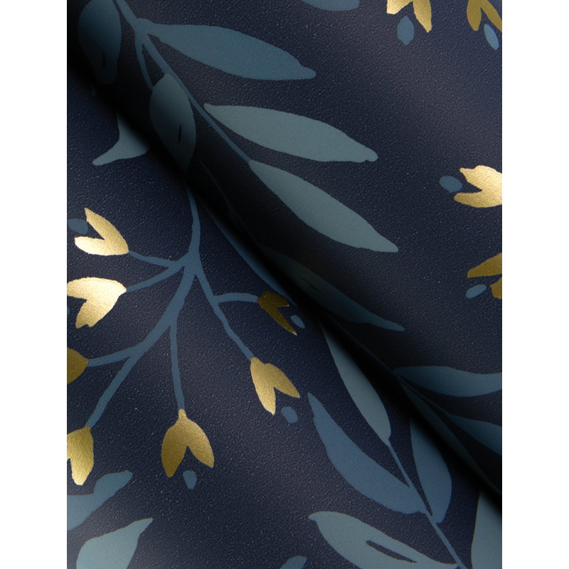 Senna Budding Vines Wallpaper, Navy