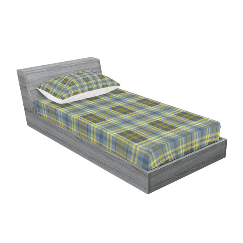 Microfiber Geometric Sheet Set, Twin Fitted Sheet, Motif English Folk Textured Plaid