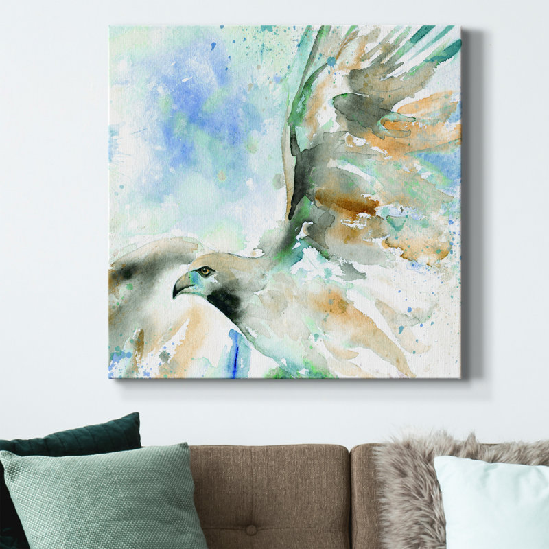 Hawk sur bleu - peinture sur toile tendue, H 32 po x l 32 po x P 1 po