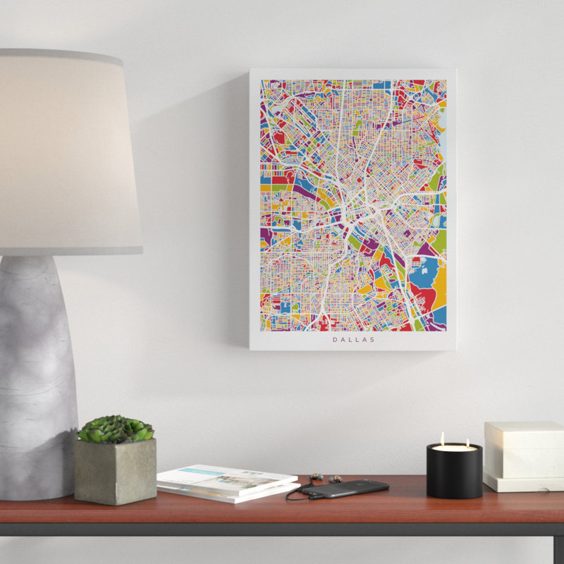 « dallas texas city map color », impression sur toile tendue, H 19 po x l 14 po x P 2 po