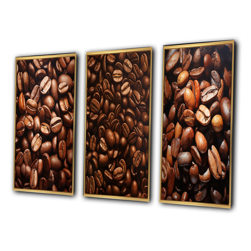 Aliments et grains de café torréfiés - ensemble de 3 impressions, Encadrement doré, H 40 po x l 60 po