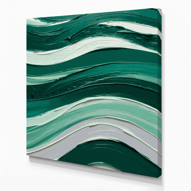 Toile horizontale émeraude à rayures horizontales gris clair et vert, H 32 po x l 32 po