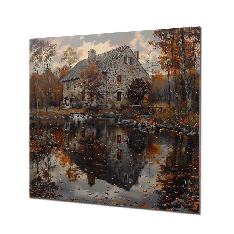«Gray Orange Autumn Heritage Haven Mill Photo - Mills», reproduction d'art murale, Sans cadre, métal, H 30 po x l 30 po