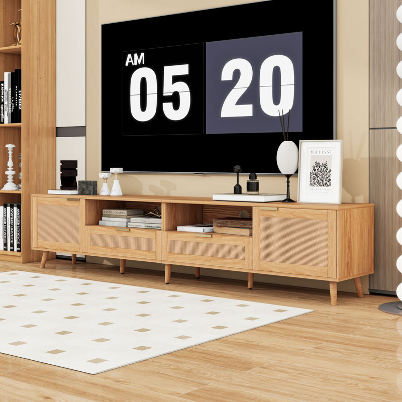 Wooden TV Stand with Cabinets, Drawers, Doors and Shelves