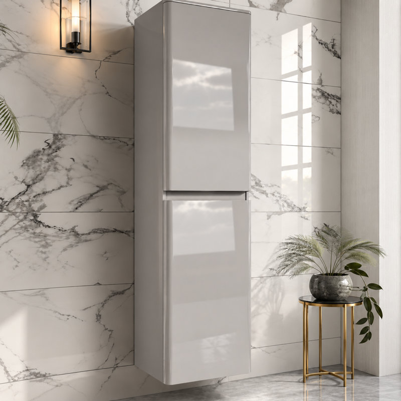 Scandinavian 40cm x 170cm Wall Mounted Cabinet, Light Grey