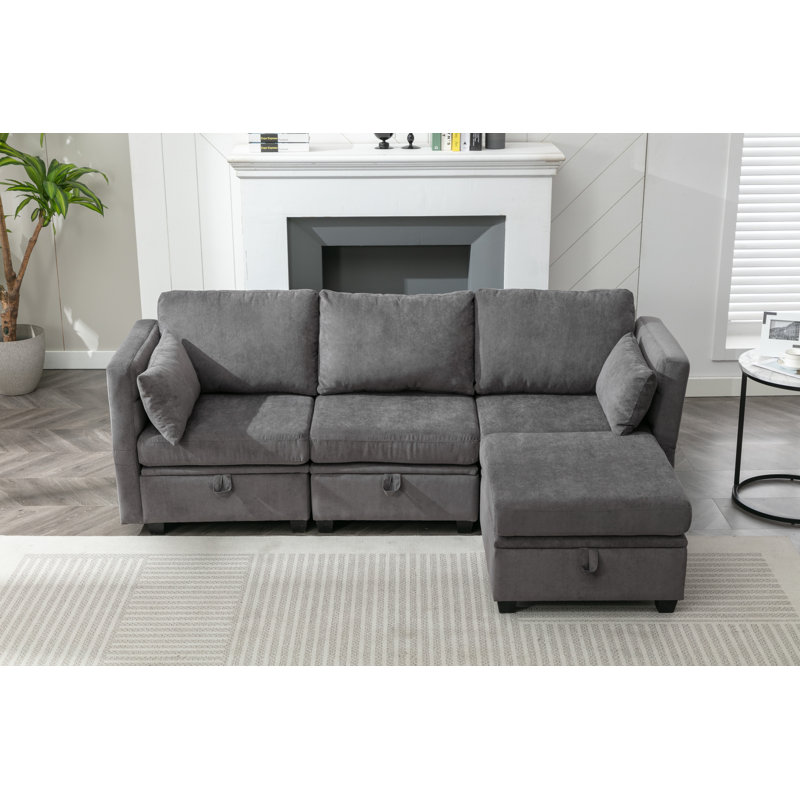 Jescie 4 - Piece Upholstered Modular Sofa, Seats with Storage, Dark Gray Polyester