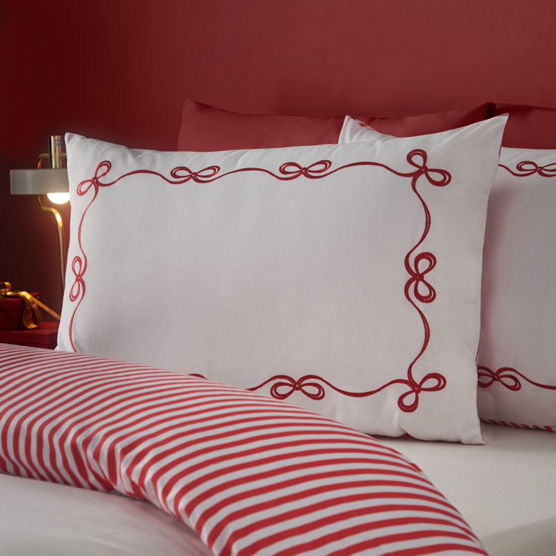 Bow Embroidery Duvet Cover Set, Single Bed (135 x 200 cm), White / Red