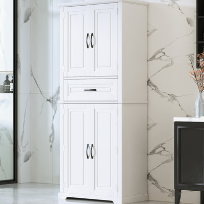 Rangement de salle de bain avec tiroir - blanc, tablette réglable, dispositif de basculement multifonctionnel, support, tablette
