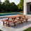 Table de pique-nique 14-16 personnes avec bancs et trou pour parasol