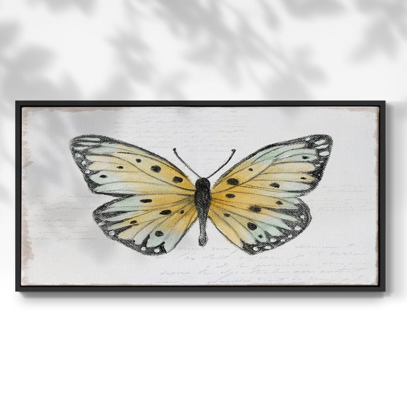 «Vintage Flutter I», toile tendue avec châssis encadré, prête à être accrochée, H 25 po x l 49 po, Noir