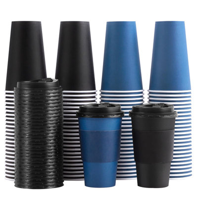 100 Pack 16 Oz Disposable Coffee Cups With Lids And Sleeves, To Go Paper Cups, Hot & Cold Drinking Cups For Tea, Coffee, Water, Hot Chocolate, Paper Coffee Cups Ideal For Home,Cafes,Store