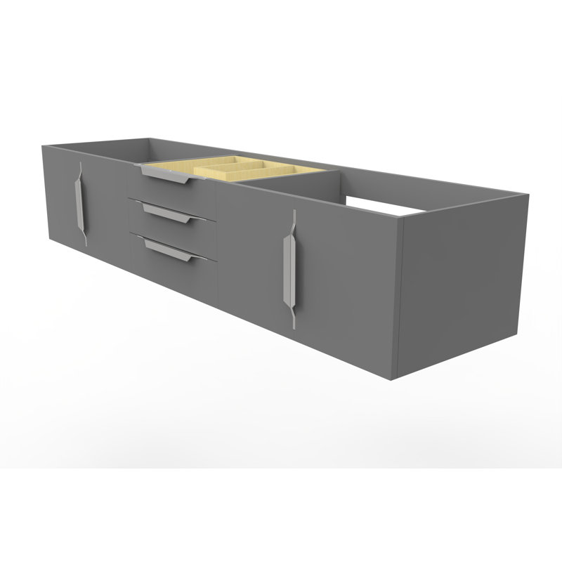 Alpine 72'' Wall-Mounted Single Vanity Base Only, Grey/Brushed Nickel