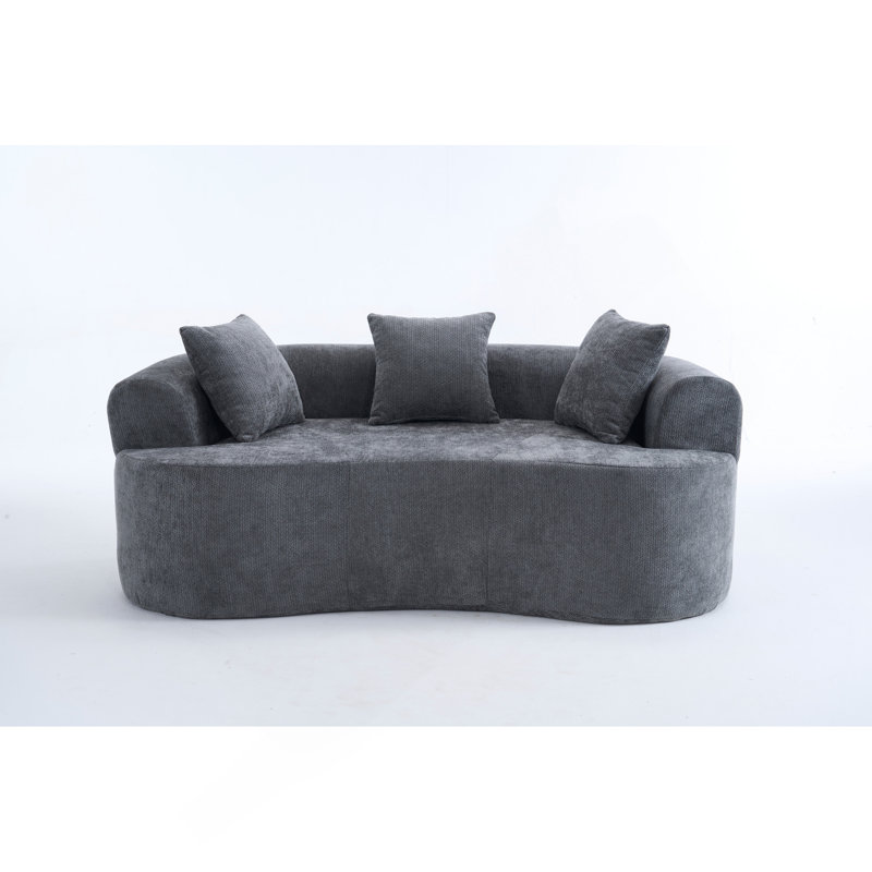 Canapé en forme de croissant, conception moderne à dossier bas avec coussins profonds, grand canapé à deux places rempli de mousse et ne nécessitant aucun assemblage (tissu chenille gris)