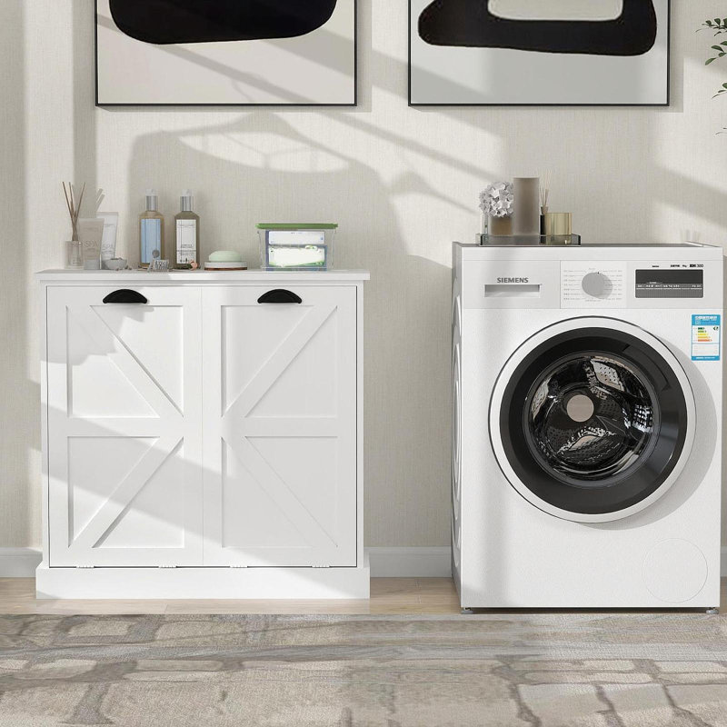 Armoire de trieur de linge à deux compartiments inclinable - blanc
