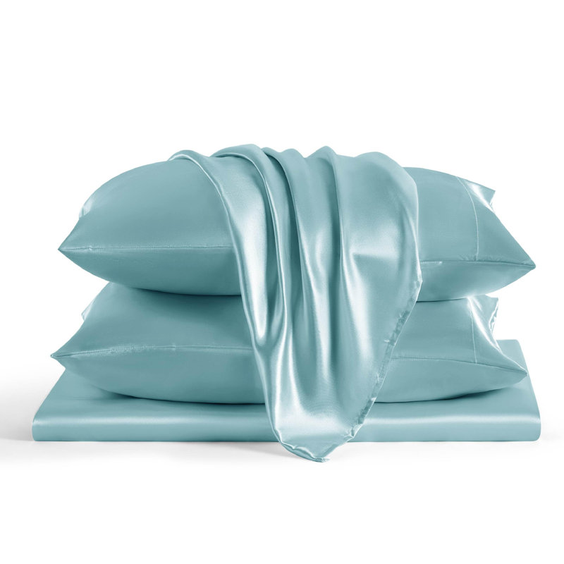 Bedsure Satin Sheet Set Full Size - 4 Piece Silky Bedsheets with 15" Deep Pocket (Full, Light Green), Full, Laurel Green