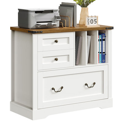 Farmhouse File Cabinet, Lateral Filing Cabinet with 3 Drawers and Folder Organizer, Office Storage Cabinet for A4 Letter Size Files, Printer Stand with Storage for Home Office