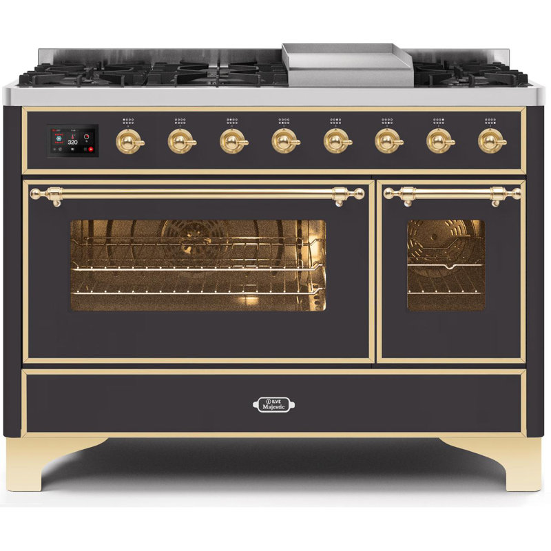 Majestic II 48" 5.02 cu. ft. Freestanding Dual Fuel Range with Griddle, Natural Gas, Matte Graphite/Brass