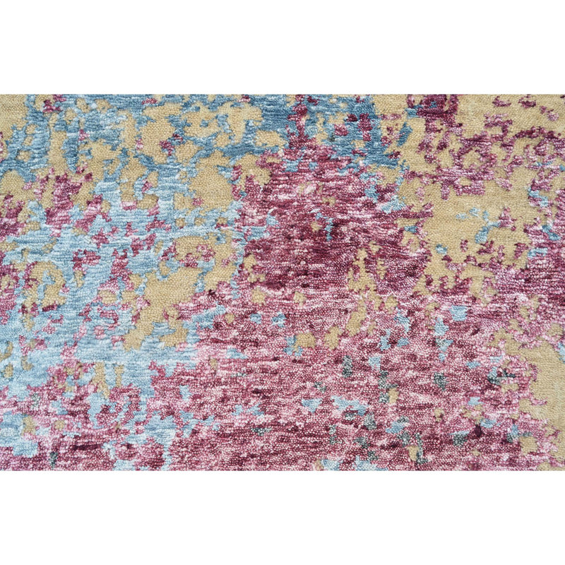 Hand Knotted Abstract Area Rug in Beige/Lilac, Rectangle 4' x 6'